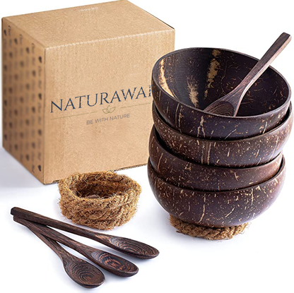 Eco-Friendly Coconut Bowl Gift Set with Custom Name Engraving