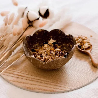 Authentic Coconut Bowls - Flowera design(1 Bowl & 1 Wooden Spoon)Handcrafted, Sustainable, and Stylish