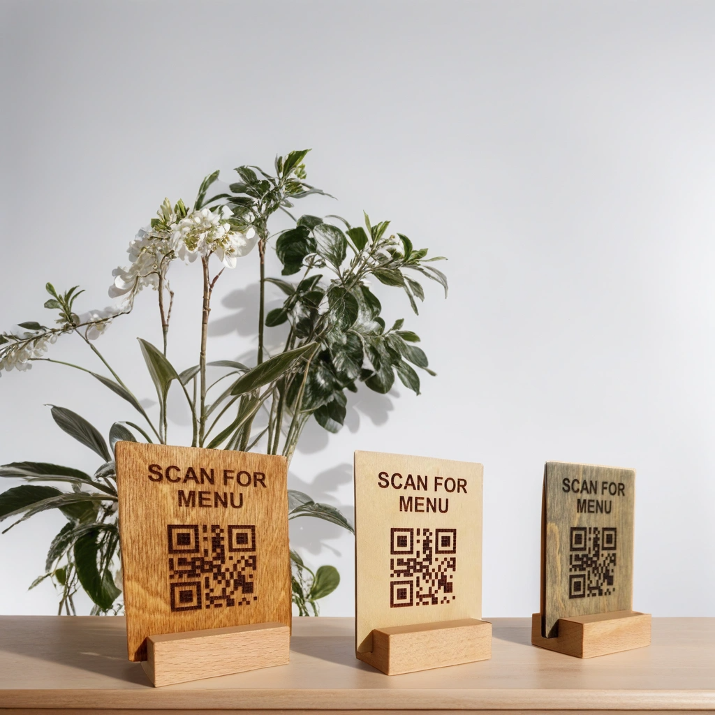 Custom made QR Code Menu Sign, Custom Engraved Wooden Restaurant Sign, QR Code Wooden sign