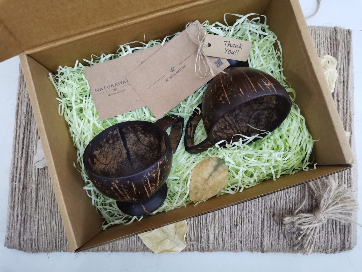 Eco-Friendly Coconut Shell Tea Cup Gift Set with Custom Name Engraving