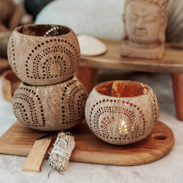 Coconut Tea-Light Candle Holder(Exotica)- Ideal For Hotels,SPA,Weddings, Home Decor & Gardens