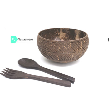 Rustic Arrows Coconut Bowl Set: (1 Bowl & wooden spoon)Eco-Friendly Serving Bowls with Unique Design for Dining