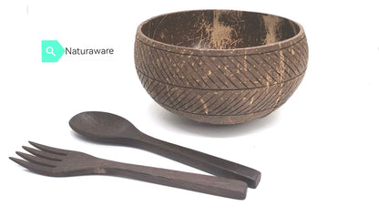 Rustic Arrows Coconut Bowl Set: (1 Bowl & wooden spoon)Eco-Friendly Serving Bowls with Unique Design for Dining