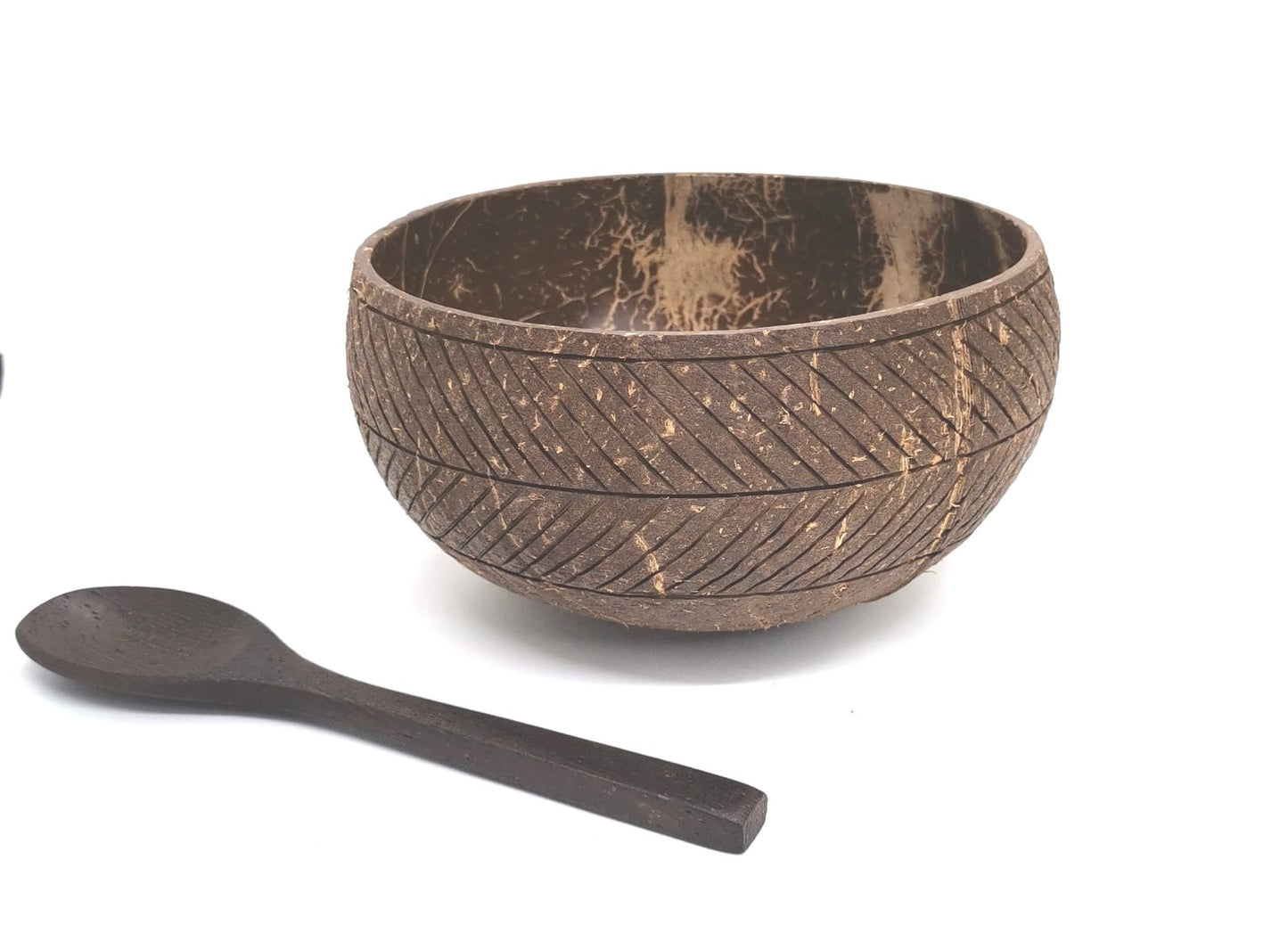 Rustic Arrows Coconut Bowl Set: (1 Bowl & wooden spoon)Eco-Friendly Serving Bowls with Unique Design for Dining