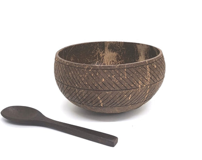 Rustic Arrows Coconut Bowl Set: (1 Bowl & wooden spoon)Eco-Friendly Serving Bowls with Unique Design for Dining